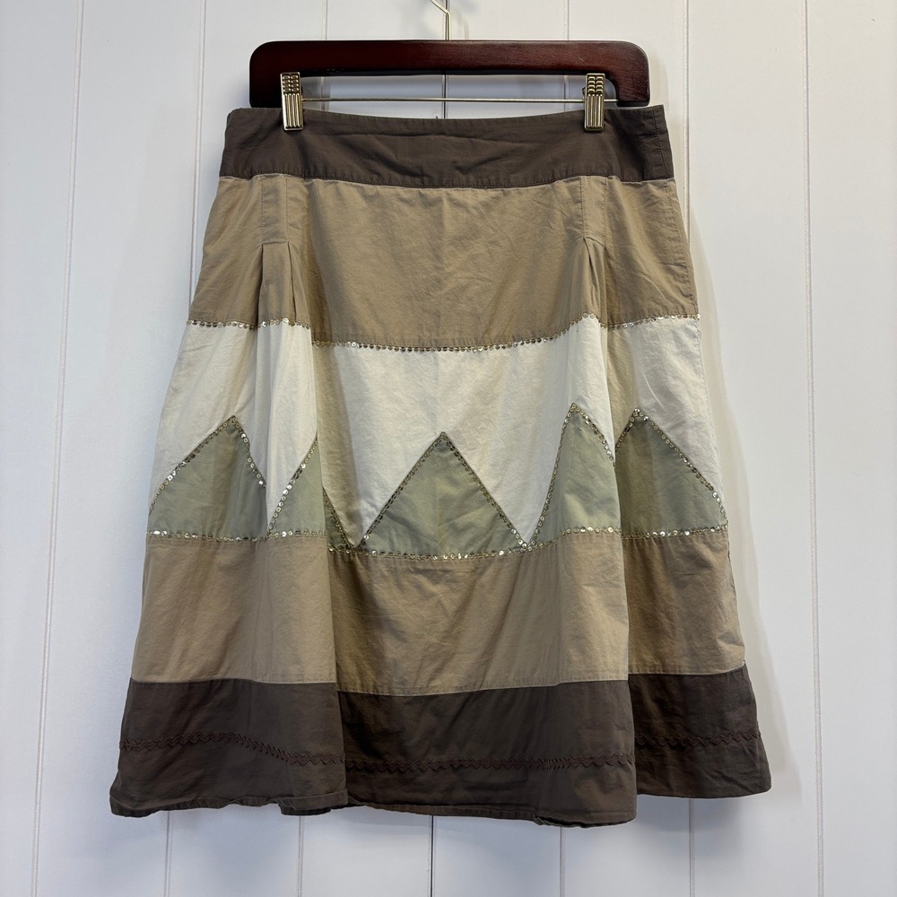 Old Navy Y2K Boho Sequins Chevron Midi Skirt Women Size 10 Cottage Earthy Chic - Picture 2 of 9